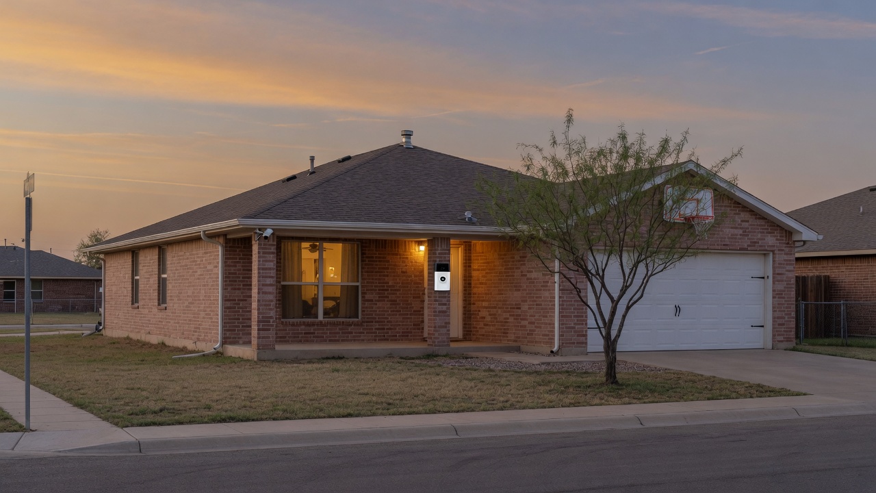 Lubbock home at dusk with professionally installed security